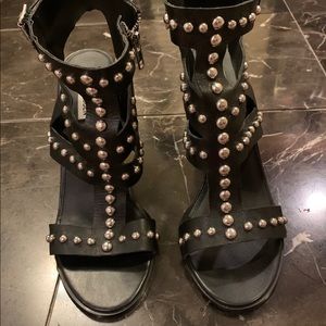 Women’s high heel black studded strappy sandals